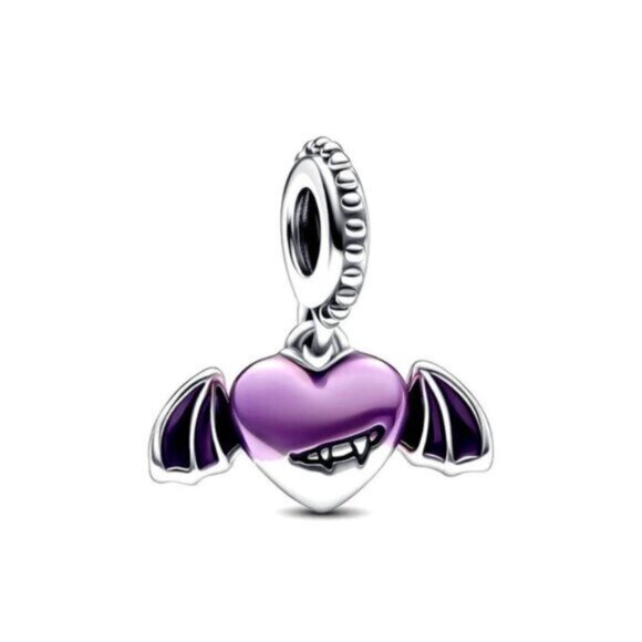 Pandora S925 Silverale Vampire Winged Heart Dangle Charm - Picture 1 of 3